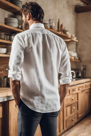 White linen men and #8217;s shirt